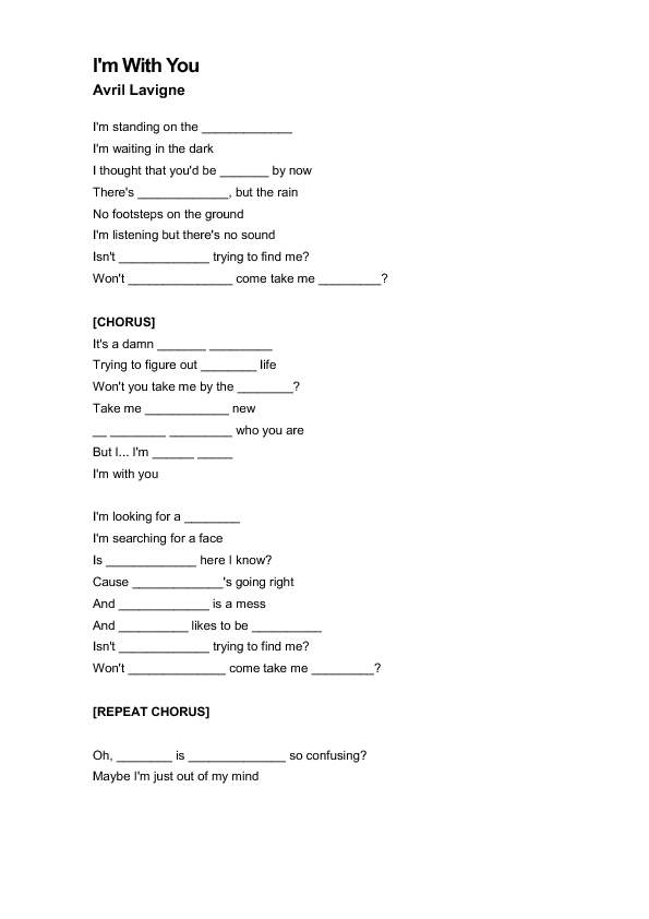 Song Worksheet Some Any No