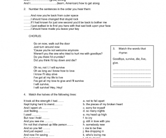 Song Worksheet: I Will Survive by Gloria Gaynor (Corrected Version)