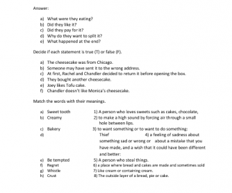 Movie Worksheet: The One with the Cheesecake (Friends)
