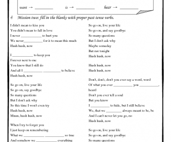 Song Worksheet: Hush Hush by Avril Lavigne (Past Tense)