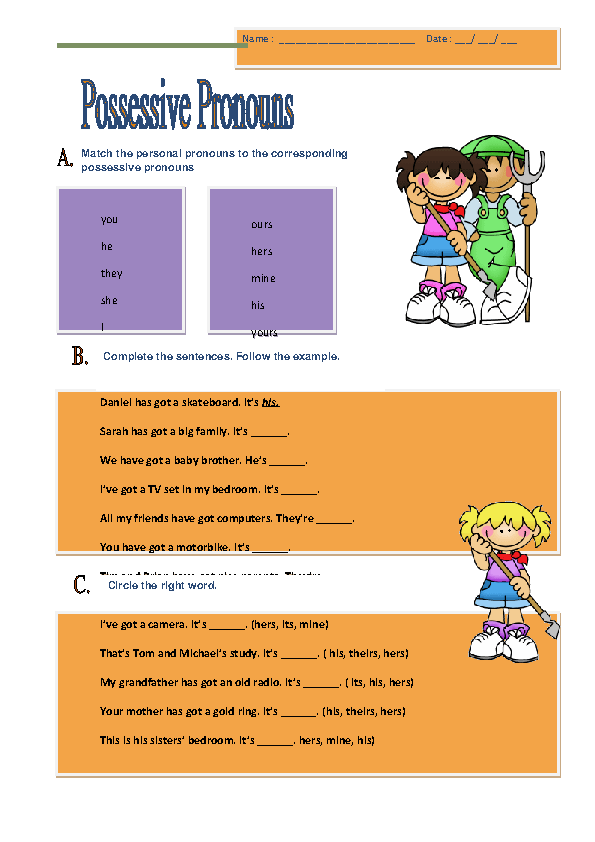 Subject Pronouns Possessive Adjectives Worksheet