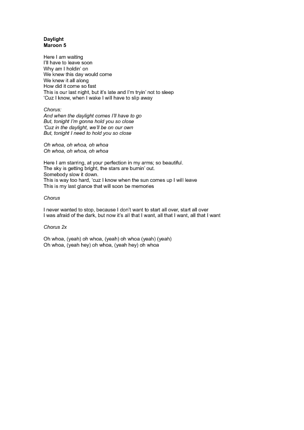 Daylight lyrics maroon 5