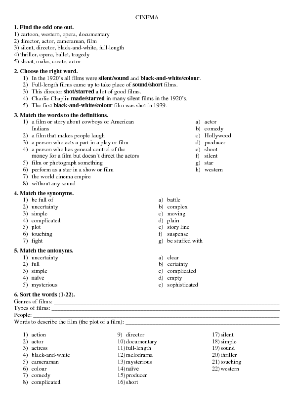 cinema vocabulary exercises