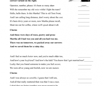 Song Worksheet: Martha by Tom Waits