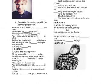 Song Worksheet: One by Ed Sheeran