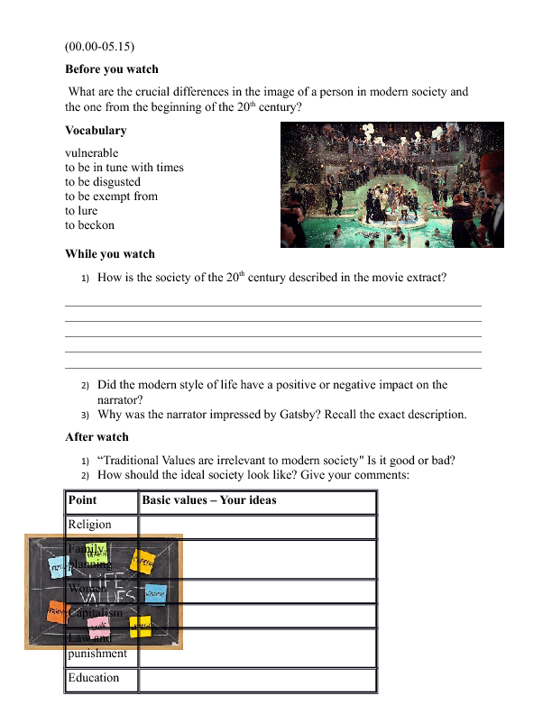 Movie Worksheet: The Great Gatsby