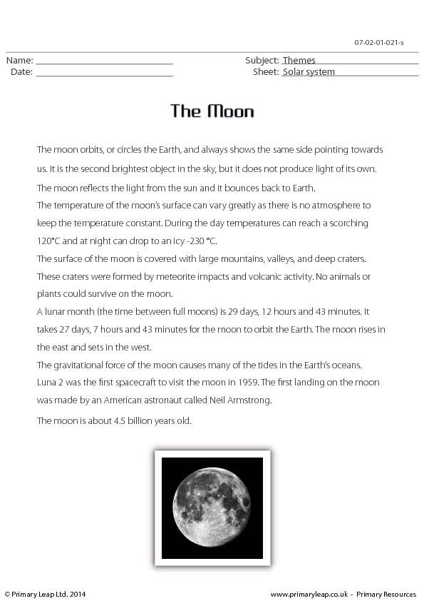 The Moon - Reading Comprehension