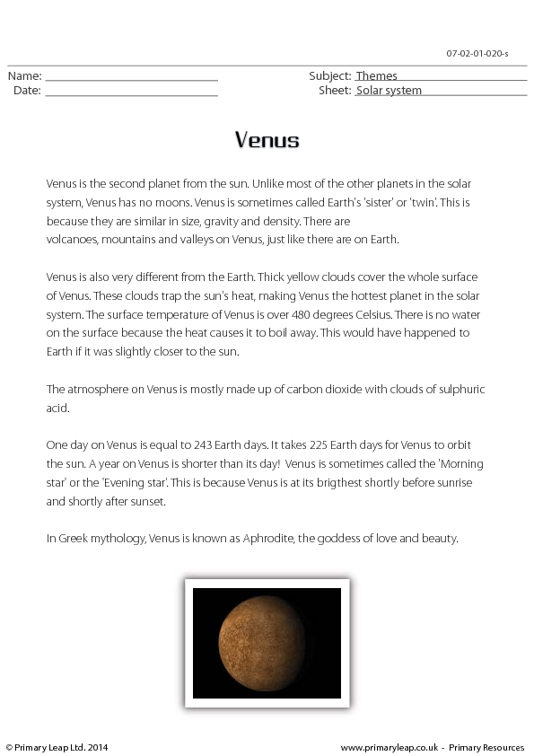 Venus - Reading Comprehension