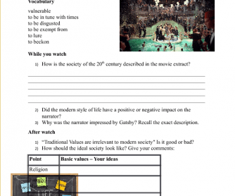 Movie Worksheet: The Great Gatsby