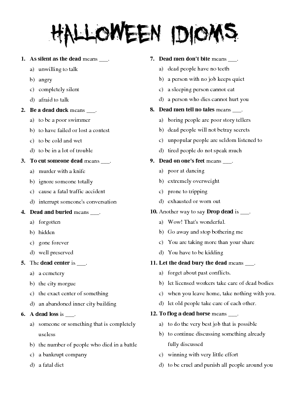 worksheet idioms 3 grade Idioms Halloween
