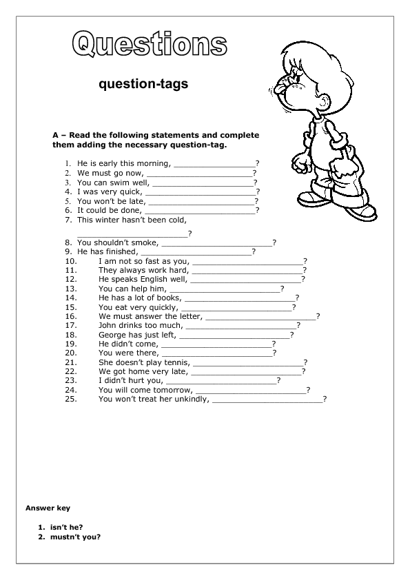 Question Tags Elementary Worksheet