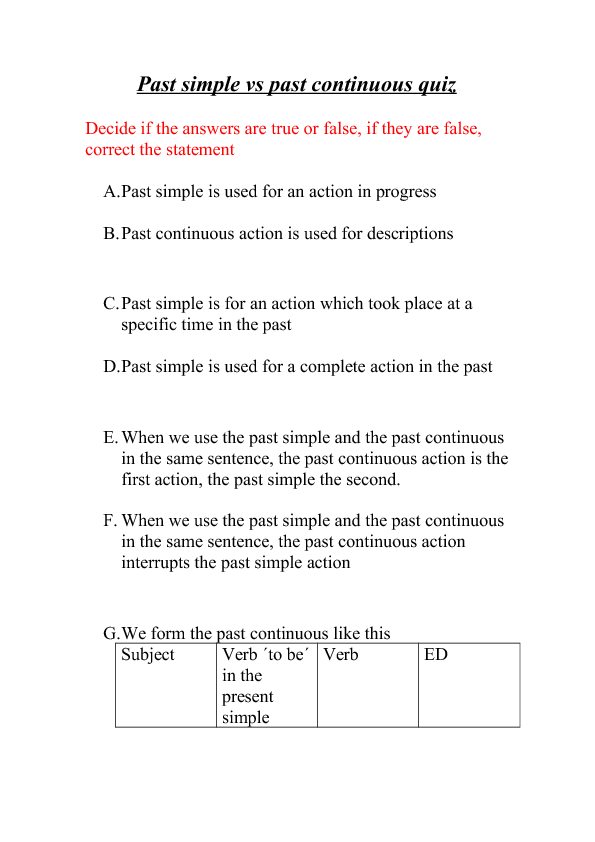 Past Simple Vs Past Continuous Quiz