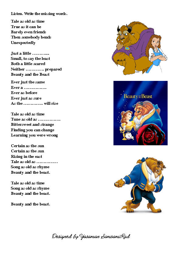 Song Worksheet: Beauty and the Beast