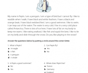Pepin the Penguin - Reading Comprehension
