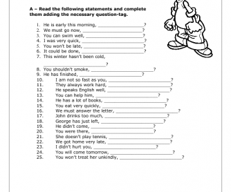 Question Tags Elementary Worksheet