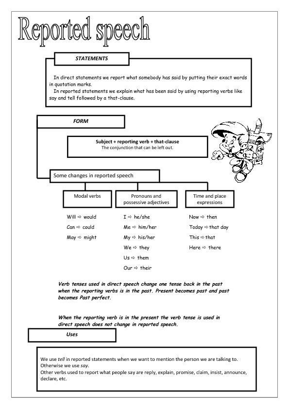 reported speech worksheet for class 9 with answers