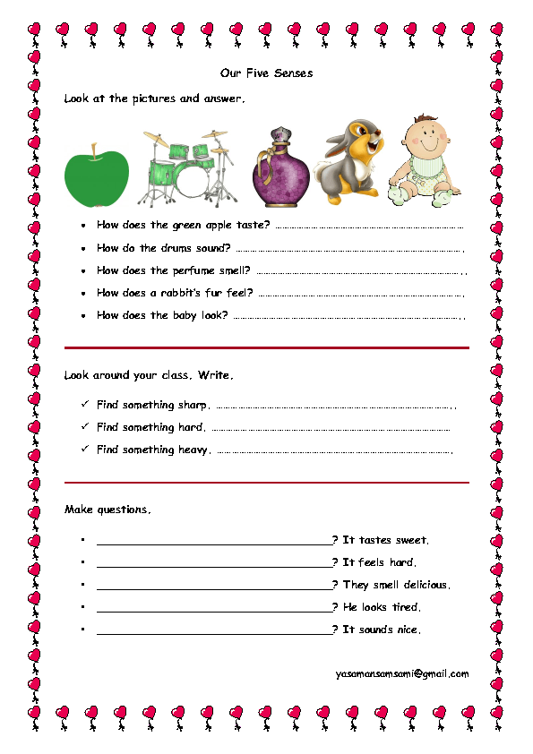 Five Senses, Worksheet