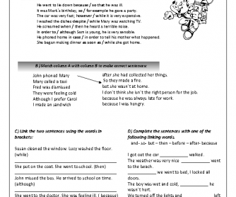 Linking Words Elementary Worksheet