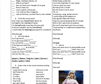 Song Worksheet: Blank Space by Taylor Swift