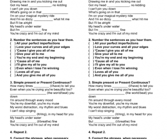 Song Worksheet: All of Me by John Legend (Present Simple vs Present Continuous)