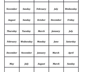 Bingo; Months and Days of a Week