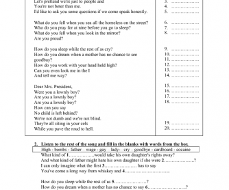 Song Worksheet: Dear Mr President by Pink