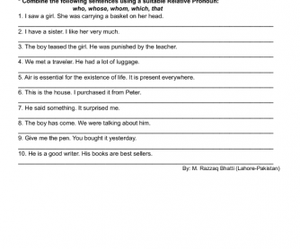 Relative Pronouns - Worksheet