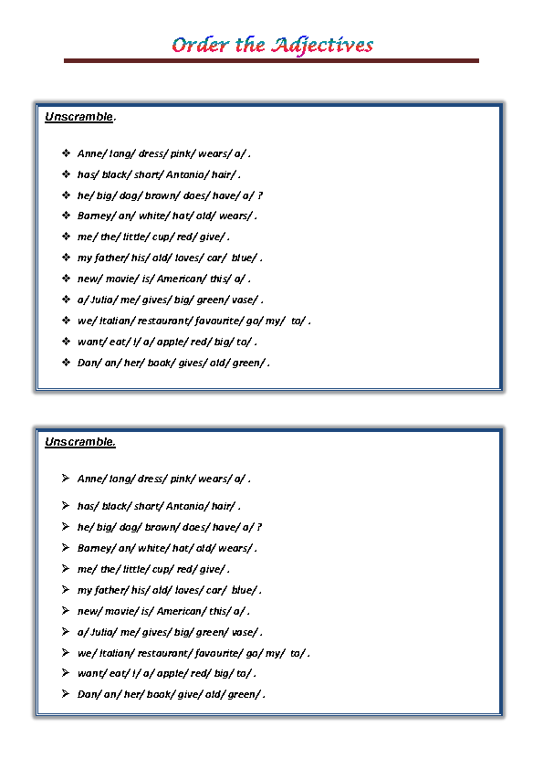 order of the adjectives pdf