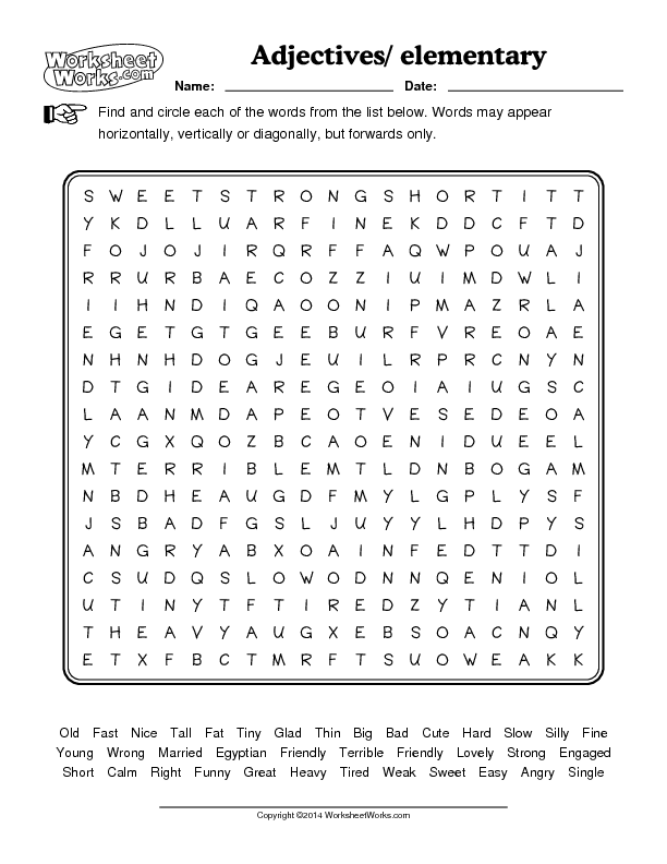 Adjective Word Search Puzzle