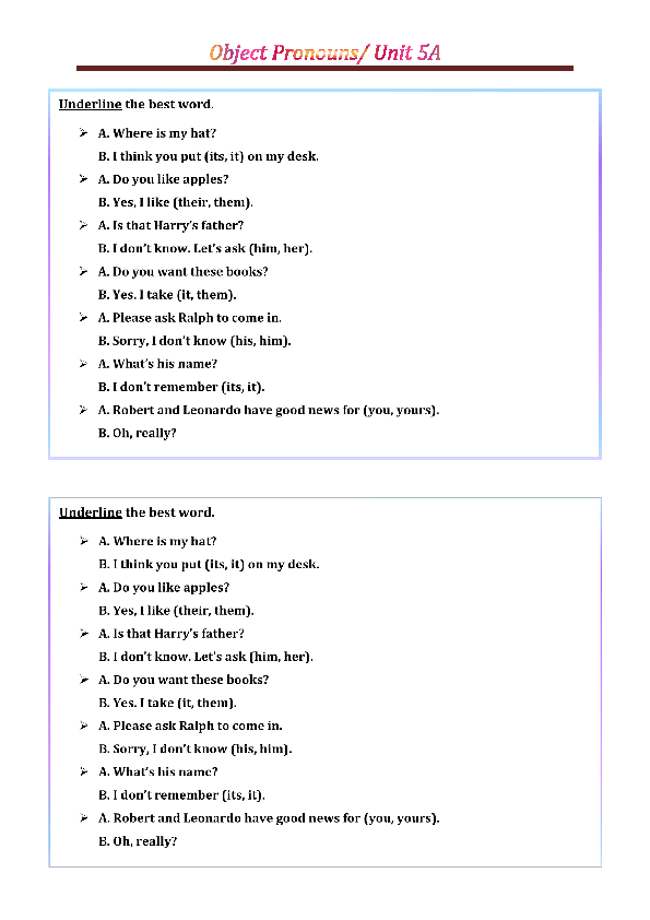 object-pronoun-worksheets