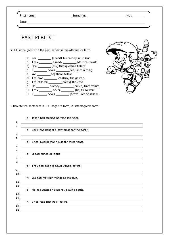 Past Perfect Tense Worksheet