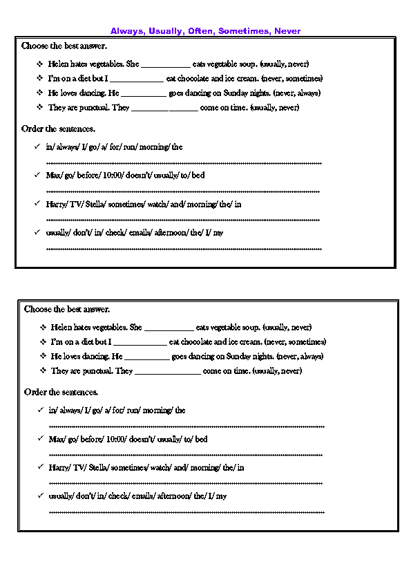Worksheet On Adverbs Of Frequency With Answers