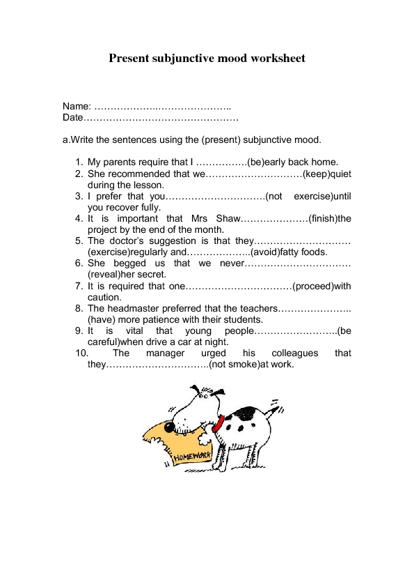 Verb Mood Practice Worksheet