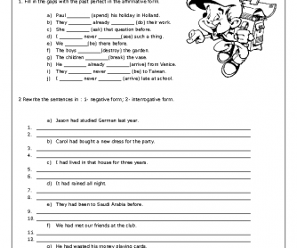 Past Perfect Worksheet