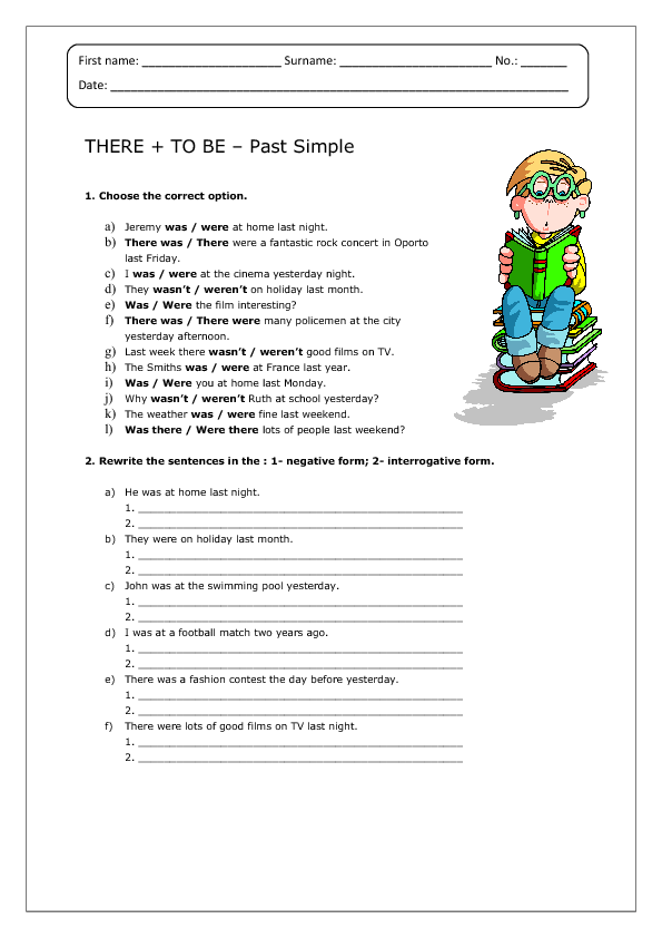 There to Be Past Simple Worksheet 