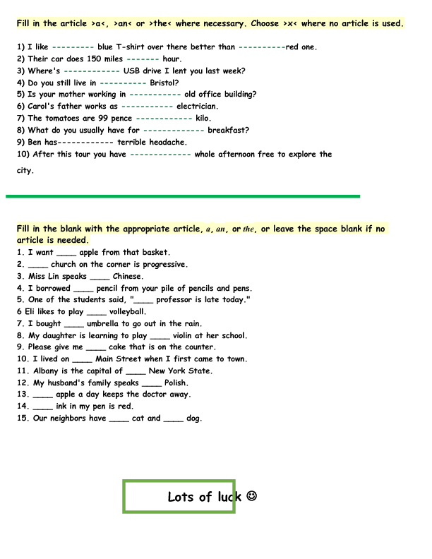 28 Free Zero Article Worksheets