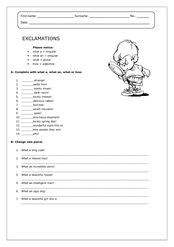 Exclamations Worksheet