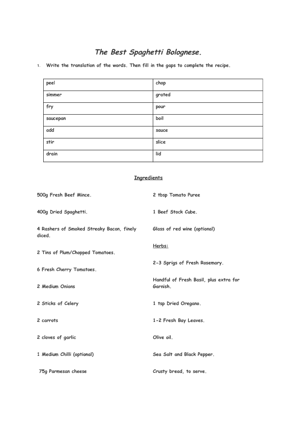 free cooking worksheets printable 82 FREE Cooking Worksheets 