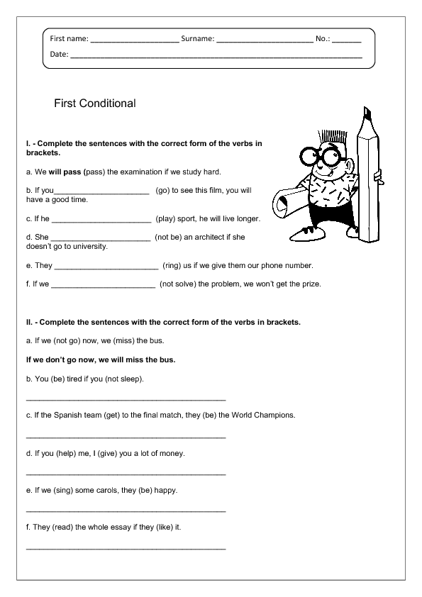 homework ideas for first conditional