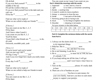 Song Worksheet: Count on Me