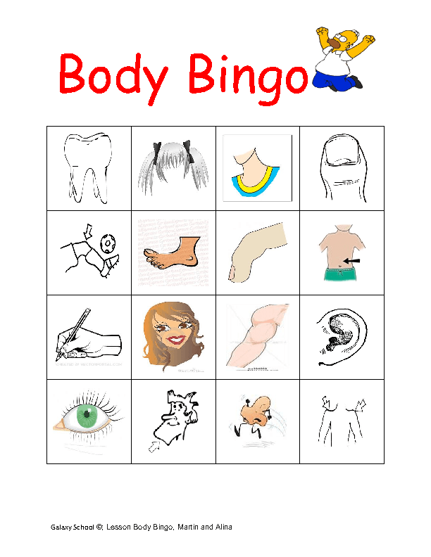 worksheet for family pdf kindergarten Body Bingo