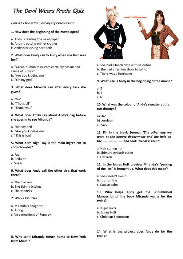 Movie Worksheet: The Devil Wears Prada