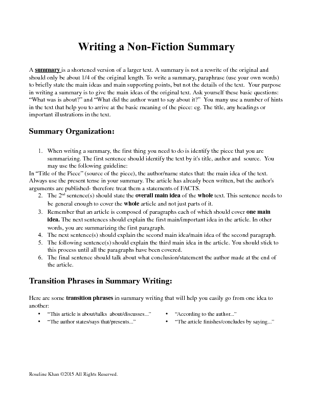 Writing A Non Fiction Summary