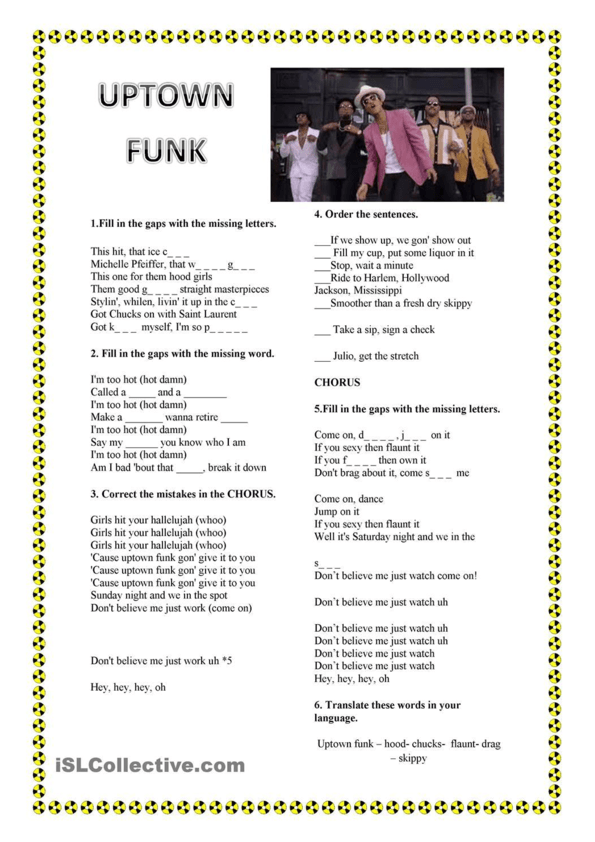 Song Worksheet: Uptown Funk by Bruno Mars
