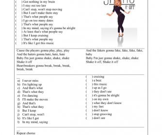 Song Worksheet: Shake it Off by Taylor Swift