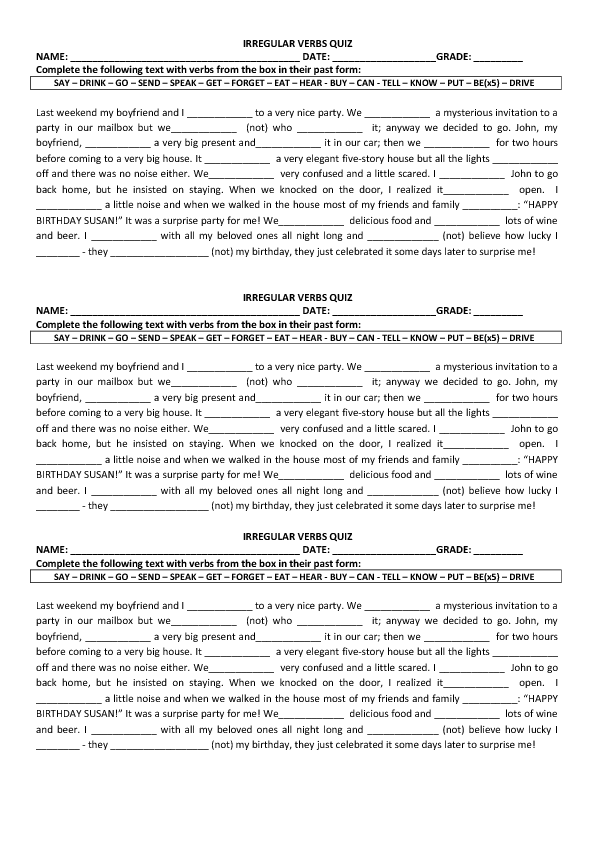 Irregular Verbs Quiz