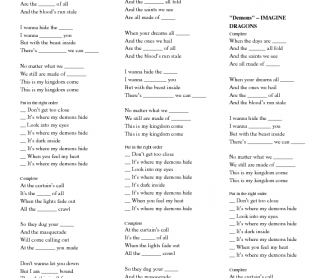 Song Worksheet Demons By Imagine Dragons