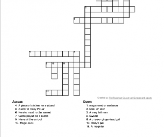 Harry Potter and The Philosopher's Stone Crossword