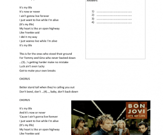 Song Worksheet: It's My Life by Bon Jovi