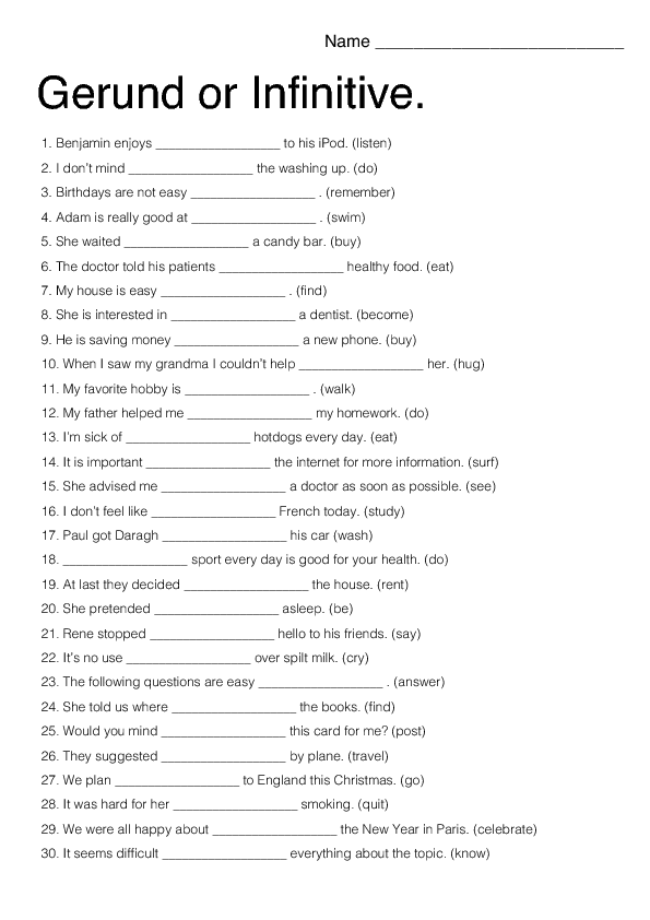 Gerunds Participles And Infinitives Worksheets